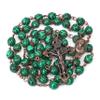 Nazareth Store Handmade Vintage Design Green Malachite Rosary Necklace with Crucifix & Holy Soil Medal Terra Santa Jerusalem Beads for Prayer Meditation & Spiritual Devotion view 1