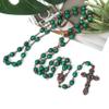 Nazareth Store Handmade Vintage Design Green Malachite Rosary Necklace with Crucifix & Holy Soil Medal Terra Santa Jerusalem Beads for Prayer Meditation & Spiritual Devotion view 3