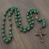 Nazareth Store Handmade Vintage Design Green Malachite Rosary Necklace with Crucifix & Holy Soil Medal Terra Santa Jerusalem Beads for Prayer Meditation & Spiritual Devotion view 4