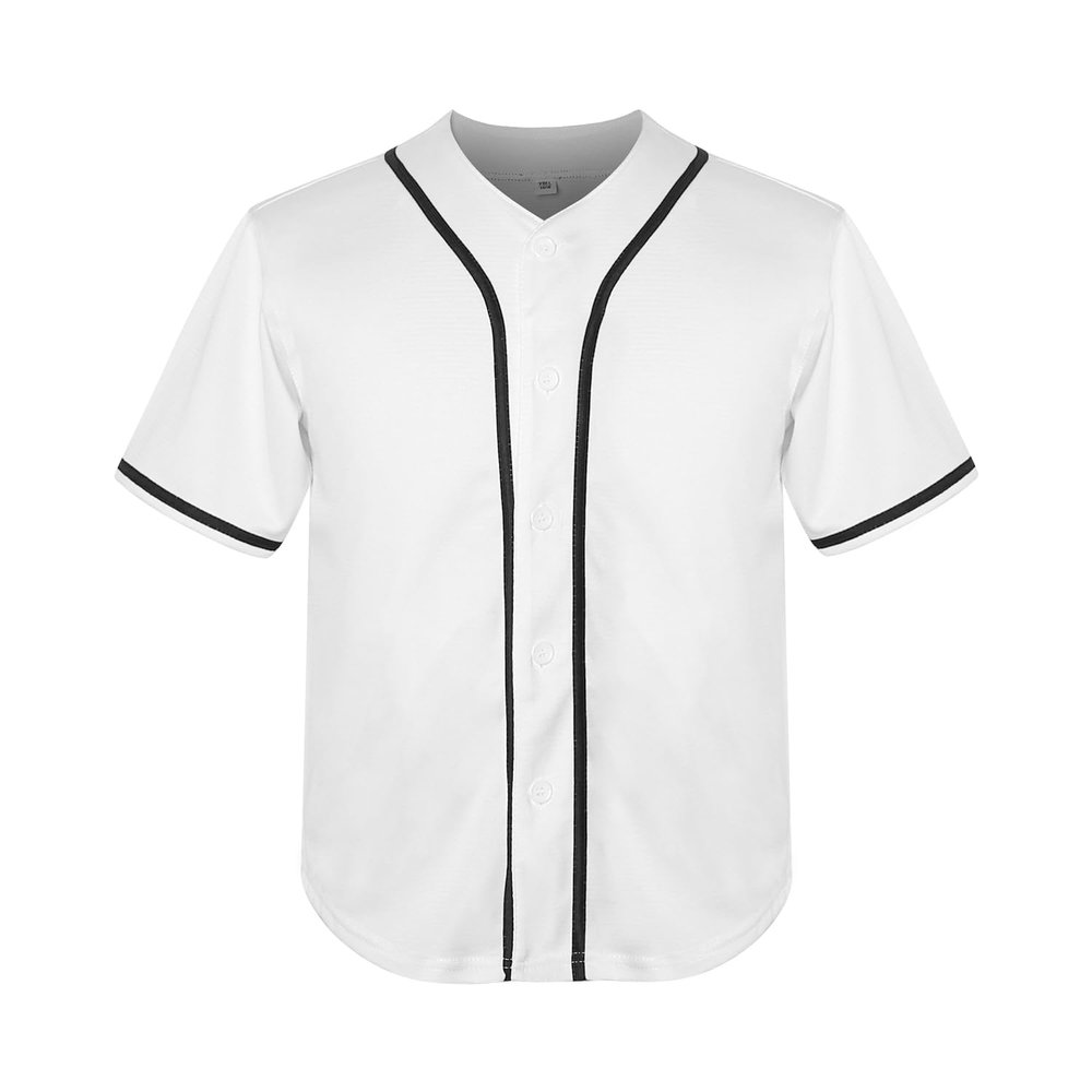 Youth Baseball Jersey Kids Button Down Short Sleeve Solid Color T-Shirt for School, PE, League Team Uniform (White, XL)