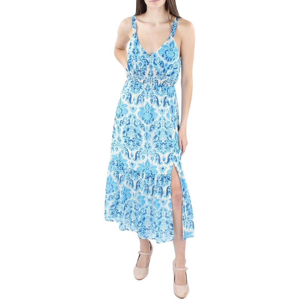 Black Tape_ Womens Tiered V-Neck Sundress Blue S