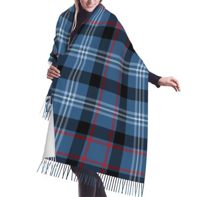 LMNSWDA Blue and Black Plaid Fitzgerald Tartan Women's Fashion Cashmere Feel with Tassel Large scarf warm party shawl Wraps