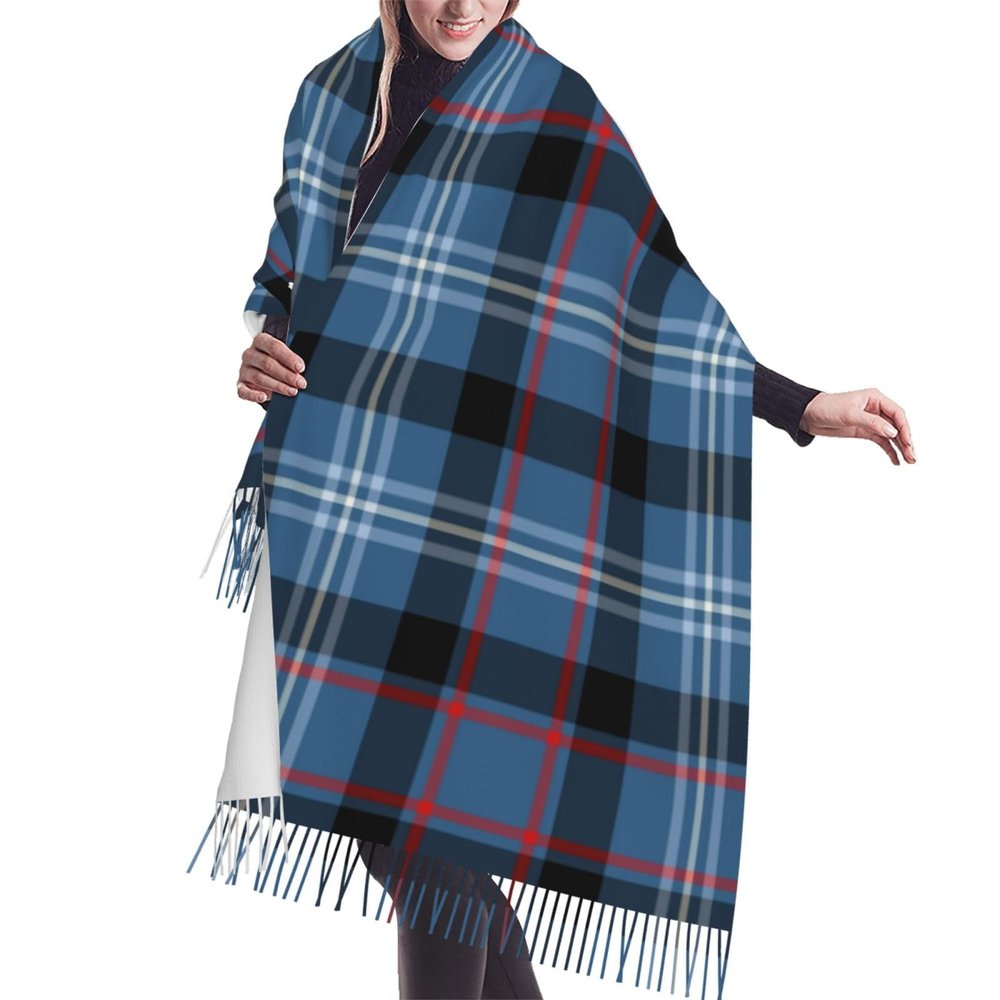 LMNSWDA Blue and Black Plaid Fitzgerald Tartan Women's Fashion Cashmere Feel with Tassel Large scarf warm party shawl Wraps