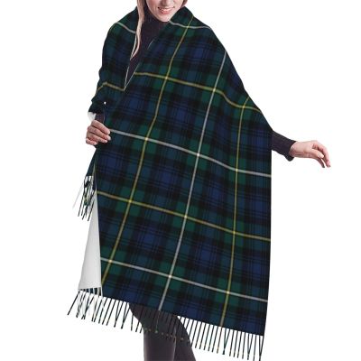 LMNSWDA Clan Campbell Navy Blue and Green Scottish Tartan Women's Fashion Cashmere Feel with Tassel Large scarf warm party shawl Wraps