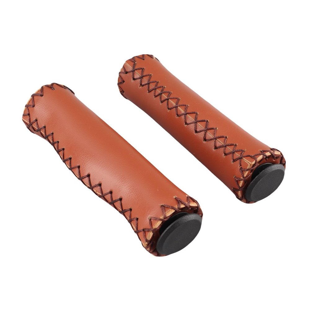 Qiilu Brown Leather Grips - Universal Fit, Soft Sponge Padding, Plug, 22mm Handlebar, 1 Pair