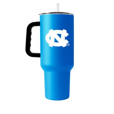 Logo Brands NCAA North Carolina Tar Heels 40oz Flipside Powder Coat Tumbler - Double-Wall Insulated, Reusable Straw, Rugged Handle