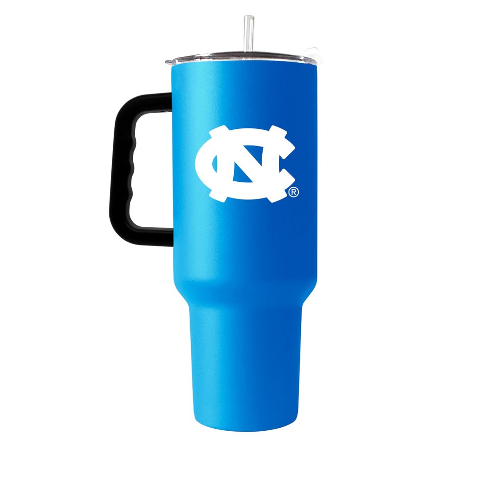 Logo Brands NCAA North Carolina Tar Heels 40oz Flipside Powder Coat Tumbler - Double-Wall Insulated, Reusable Straw, Rugged Handle