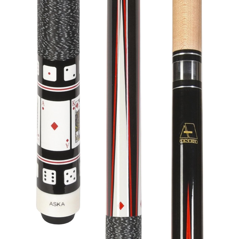 ASKA Poker Cards and Dice Billiard Pool Cue, 58" Hard Rock Canadian Maple, Hard Tip (Diamonds, 20-Ounce)