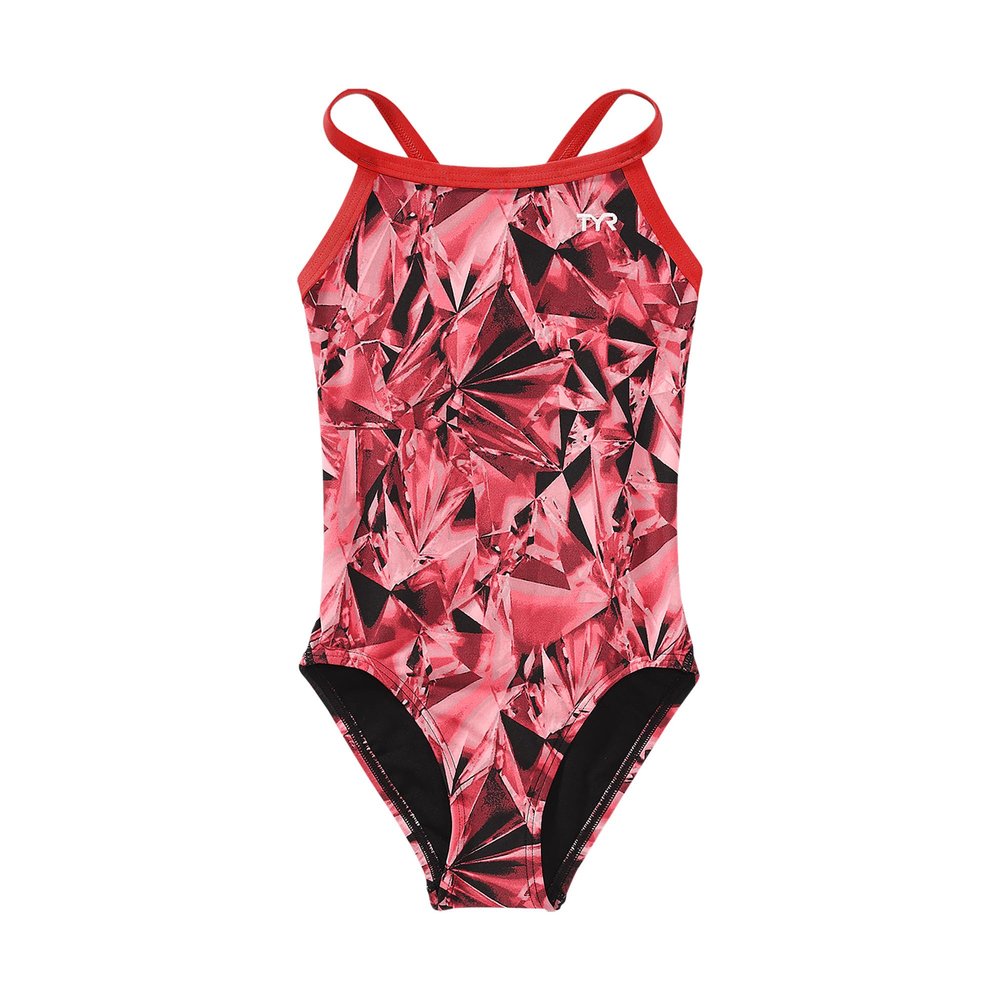 TYR Durafast Elite Diamondfit One Piece Girls' Swimsuit - Athletic Training and Competition Swimwear - Resists Chlorine - 22, Red Crystalized