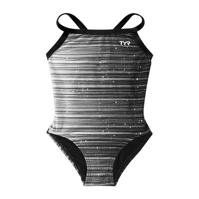 TYR Durafast Elite Diamondfit One Piece Girls' Swimsuit - Athletic Training and Competition Swimwear - Resists Chlorine - 22, Titanium Speedwarp