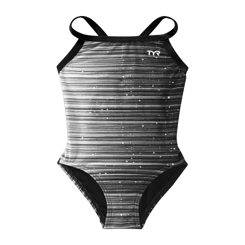 TYR Durafast Elite Diamondfit One Piece Girls' Swimsuit - Athletic Training and Competition Swimwear - Resists Chlorine - 22, Titanium Speedwarp