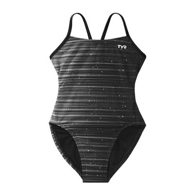 TYR Girls' Durafast Elite Cutoutfit Swimsuit, Titanium Speedwarp, 22