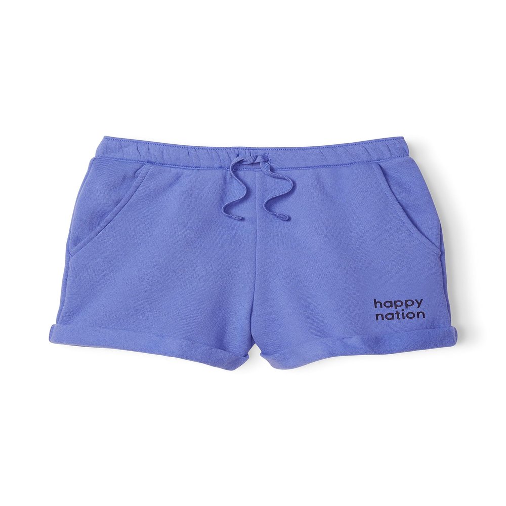 Happy Nation Rolled Hem Fleece Sweat Shorts, Purple Pizzazz, XL+