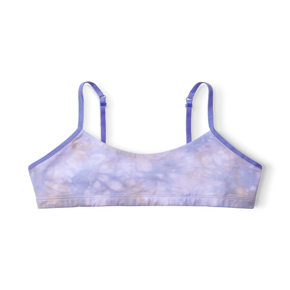 Happy Nation Girls Comfy Cotton Scoop Neck Bra, Pink Horizon Tie Dye