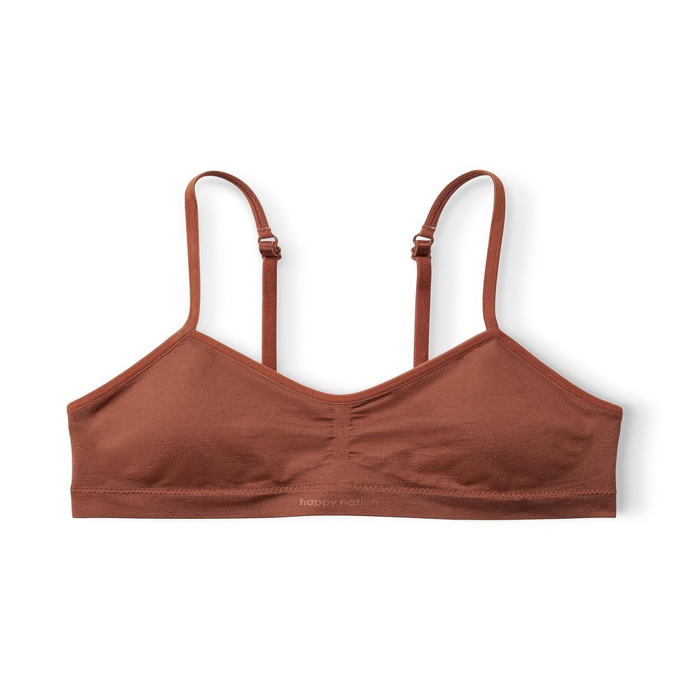 Happy Nation Seamless Ruched Sports Bra, Warm Chestnut, Large+