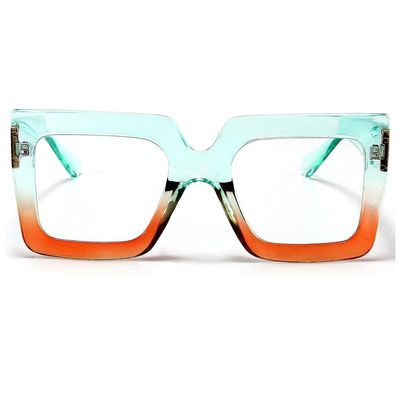 CHAUOO Oversized Glasses for Women - Fashion Oversized Blue Light Blocking Glasses, Multi-color Thick Square Computer Eyewear (Green Orange)
