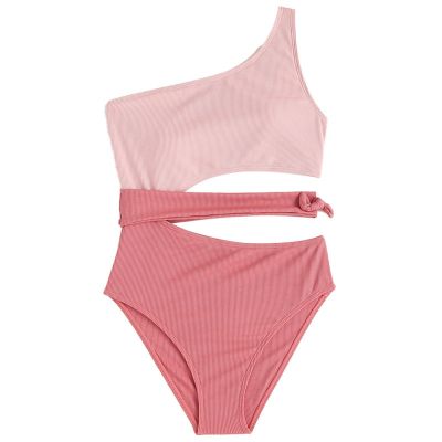 Big Kids Girl Swimsuit Summer Sport One Shoulder Tank Top Strap Bikini Beach Resort Swimwear Toddler (Pink, 8-9 Years)
