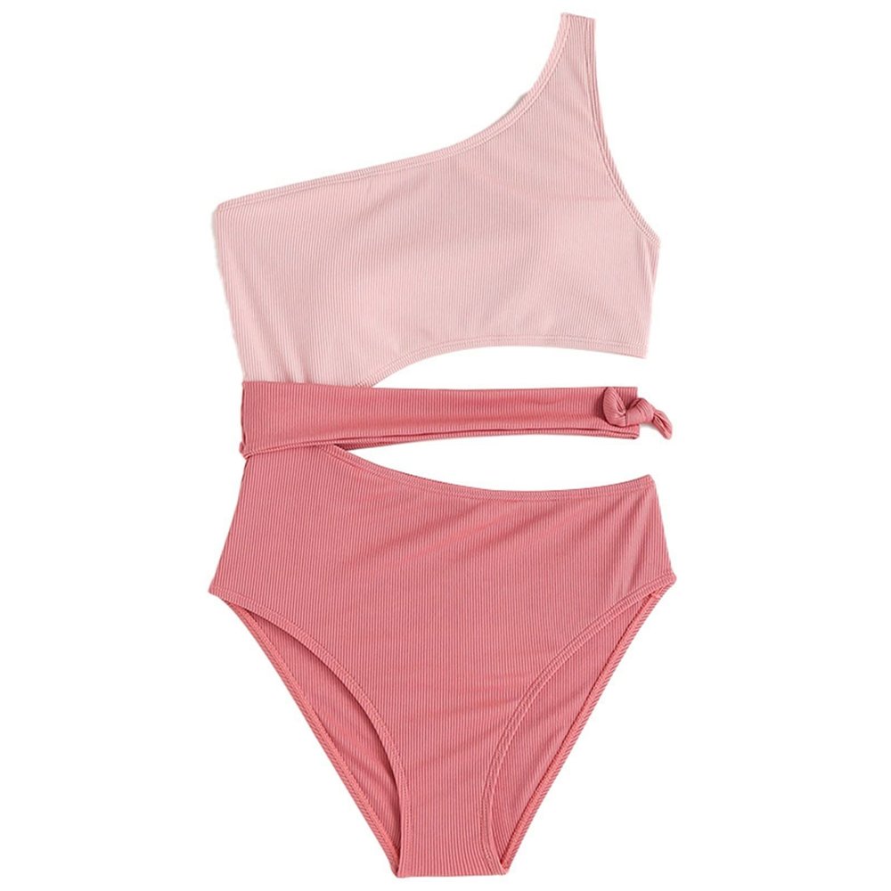 Big Kids Girl Swimsuit Summer Sport One Shoulder Tank Top Strap Bikini Beach Resort Swimwear Toddler (Pink, 8-9 Years)