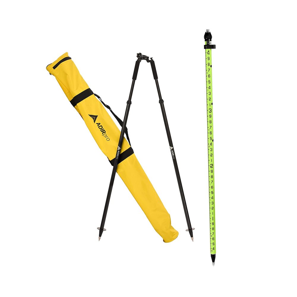 AdirPro 3-Position Snap-Lock Rover Rod (Green), & AdirPro Prism Pole Bipod Carbon Fiber Bundle