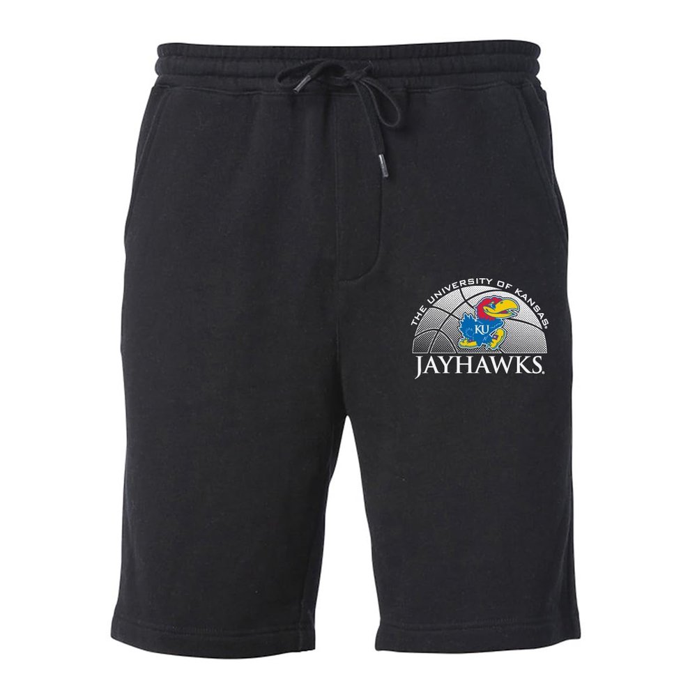 CornBorn Kansas Jayhawks Shorts - Premium Fleece Kansas Basketball Primary Logo - Black - Small