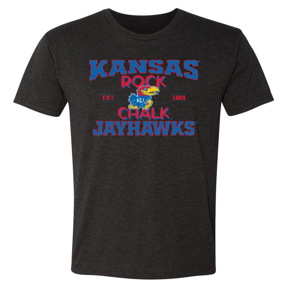 CornBorn Kansas Mens Apparel - Premium Tri-Blend Rock Chalk Jayhawks - Black - Medium