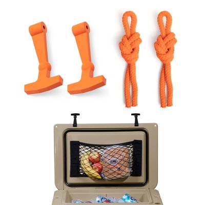 Above Sea Level Cooler Accessory Bundle - Blaze Orange Latches and Rope Handles - Cooler Net for Dry Storage and Organization