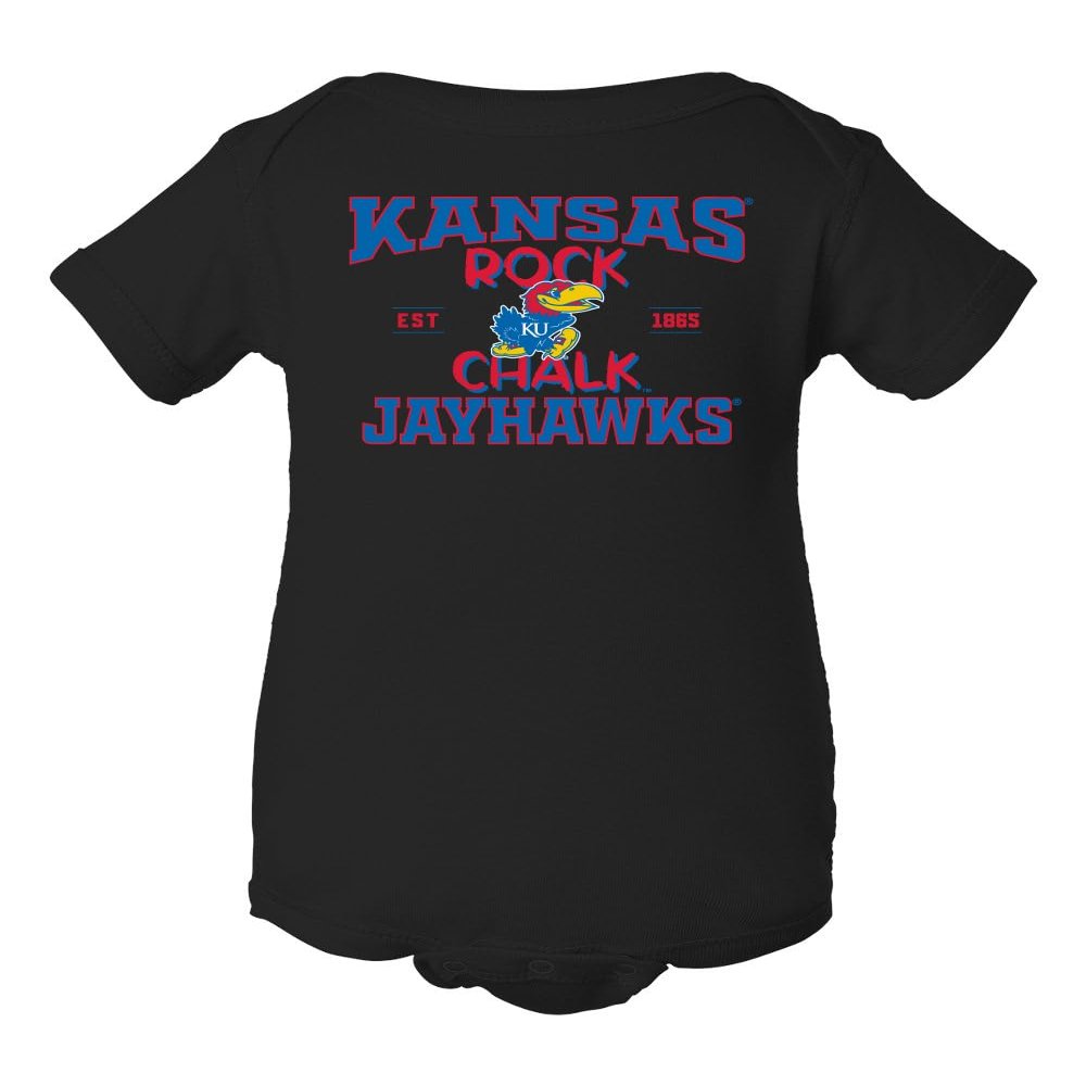 CornBorn Kansas Jayhawks Onesie - Rock Chalk Jayhawks - Black - 12M