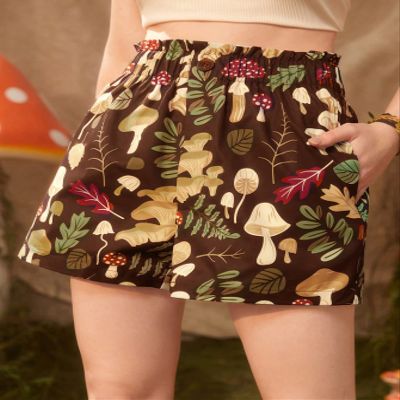 AKIOLOAS Women's Shorts Mushroom Print Paperbag Waist Shorts Women's Shorts Shorts for Women (Color : Multicolor, Size : Small)
