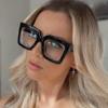 CHAUOO Oversized Glasses for Women - Fashion Oversized Blue Light Blocking Glasses, Multi-color Thick Square Computer Eyewear (Pattern) view 3