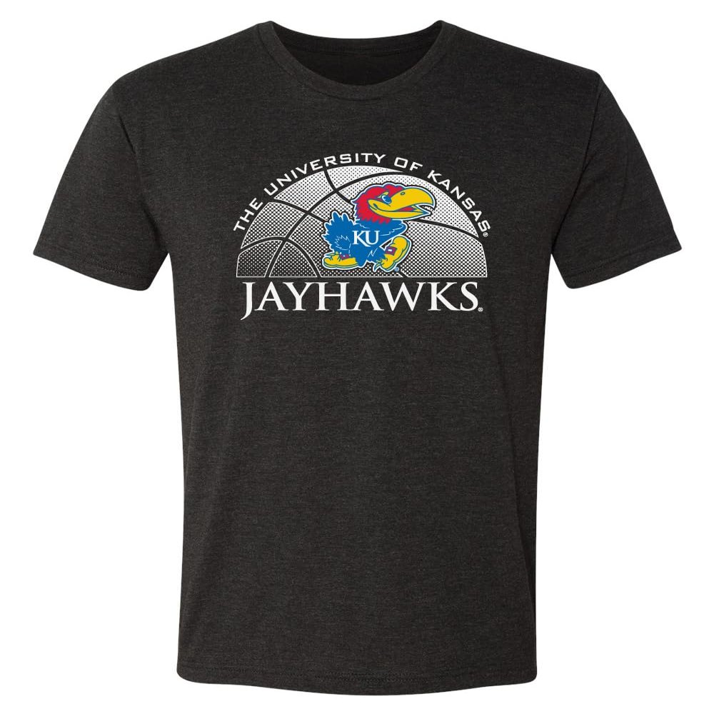 CornBorn Kansas Jayhawks Tee Shirt - Premium Tri-Blend Kansas Basketball Primary Logo - Black - 2X