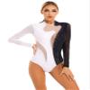 iiniim Women's Rhinestone Ballet Dance Leotard Mesh Long Sleeve Gymnastics Leotards Bodysuit Tops Dancewear Black&White #2 Small view 1