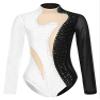 iiniim Women's Rhinestone Ballet Dance Leotard Mesh Long Sleeve Gymnastics Leotards Bodysuit Tops Dancewear Black&White #2 Small view 3