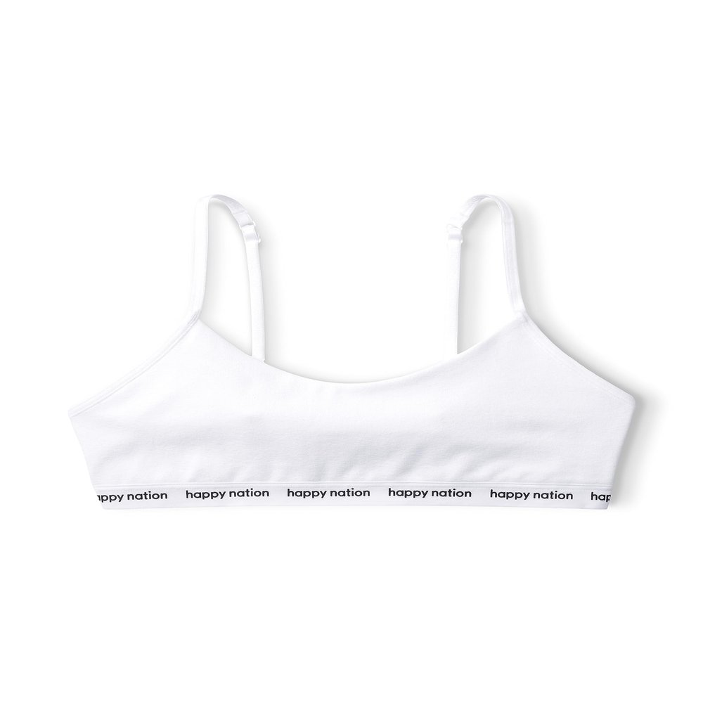 Happy Nation Comfy Cotton Logo Scoop Neck Bra, Optic White, XL+
