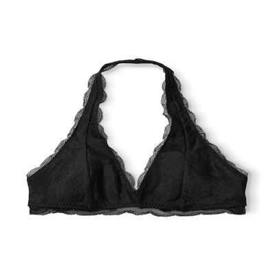 Happy Nation Lace Halter Bralette, Pure Black, Large