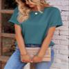 Women's T-Shirt Solid Batwing Sleeve Curved Hem Tee Women's T-Shirt (Color : Teal Blue, Size : Large) view 1