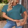 Women's T-Shirt Solid Batwing Sleeve Curved Hem Tee Women's T-Shirt (Color : Teal Blue, Size : Large) view 3