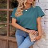 Women's T-Shirt Solid Batwing Sleeve Curved Hem Tee Women's T-Shirt (Color : Teal Blue, Size : Large) view 4