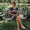 Womens Summer Dress Lantern Sleeve Square Neck Tie Front A-Line Double Layer Hem Mini Dresses view 2