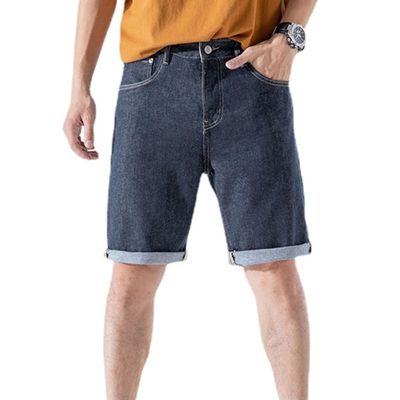 Men's Roll Up Straight Jean Shorts Vintage Casual Slim Fit Denim Shorts Cotton Short Pants with Pockets (Blue,28)