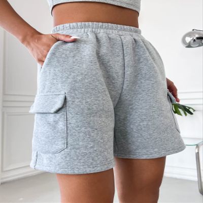 AKIOLOAS Women's Shorts Elastic Waist Flap Pocket Shorts Women's Shorts Shorts for Women (Color : Light Grey, Size : Medium)