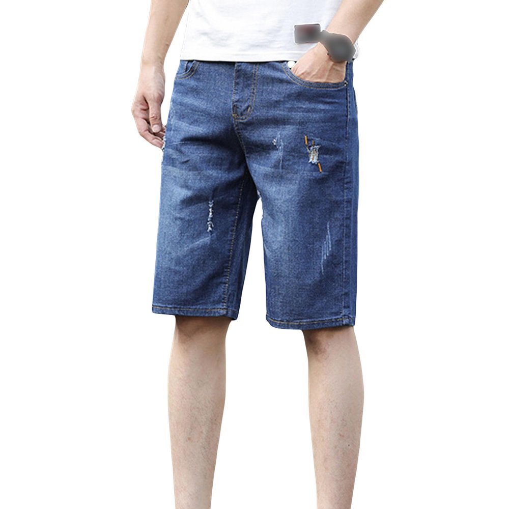 Men's Casual Stretch Beach Denim Shorts Slim Fit Straight Jean Shorts Classic Cotton Short Pants with Pockets (Blue3,33)
