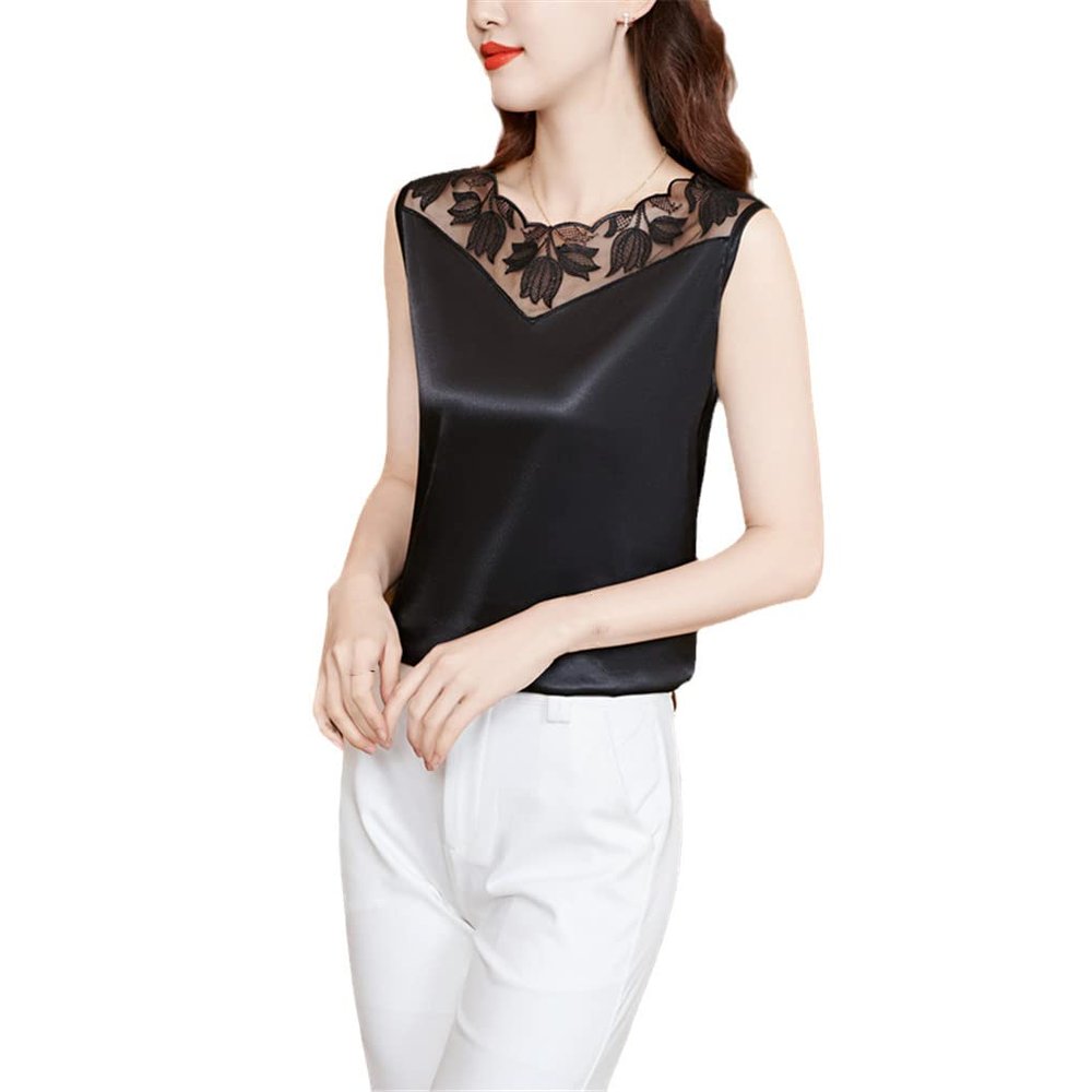 Hamthuit Summer Satin Tank Top Women Sleeveless Lace Women Imitate Silk Vintage White Office Tops Vest