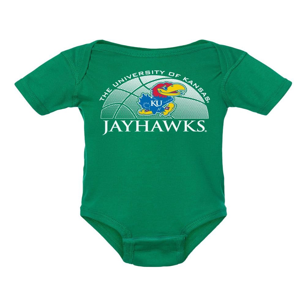 CornBorn Kansas Jayhawks Infant Onesie - Kansas Basketball Primary Logo - Light Green - 6M
