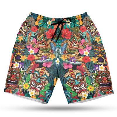 Tiki Tribal Men's Swim Trunks - Tropical Summer Hawaiian Shorts for Men, Men's Summer Bathing Shorts Set 10 Size Size 4XL