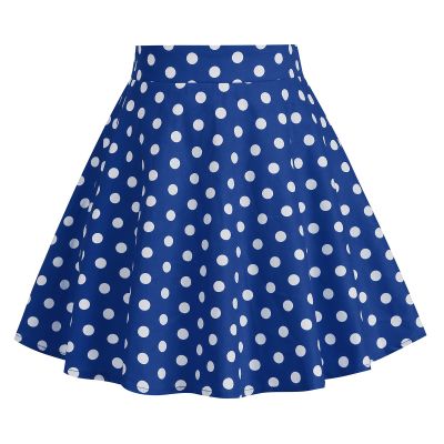 50s Style Vintage Full Circle Skirt for Girls - Elastic Waist Rockabilly Swing Casual Party Skirts - 50s Costume Polka Dot Knee Length A-Line Skirt - Blue 7-8 Years
