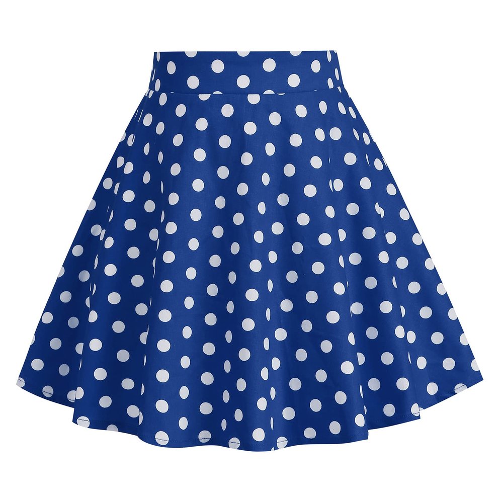 50s Style Vintage Full Circle Skirt for Girls - Elastic Waist Rockabilly Swing Casual Party Skirts - 50s Costume Polka Dot Knee Length A-Line Skirt - Blue 7-8 Years
