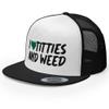 RIVEMUG I Love Titties and Weed Funny Premium Embroidered Trucker Hat Gag Gift Joke Flat Bill High Crown Funny Adjustable Cap Black/White/Black view 1