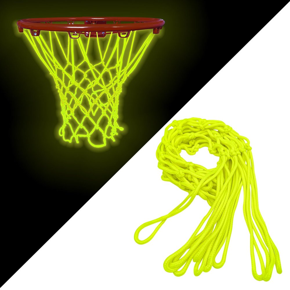 2pcs Nightlight Basketball Net,Basketball Net Replacement, Pink Glow in the Dark Basketball Net,Basketball Accessories,Standard Size 12 Loops for Indoor and Outdoor Replacement Net. (Yellow)