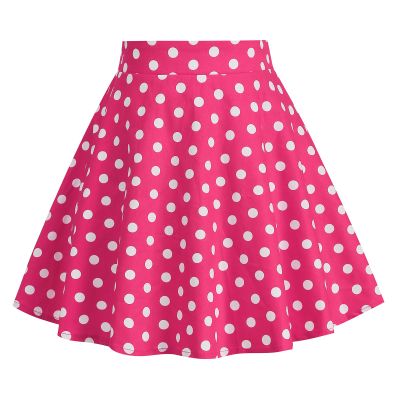 Kids 50s Skirts for Girls Vintage 50's Full Circle Skirt for Girls Smock Waist Rockabilly Swing Casual Party Skirts 50s 1950s Skirt Pink Polka Dot Knee Length A line Skirt Hot Pink 9-10 Years