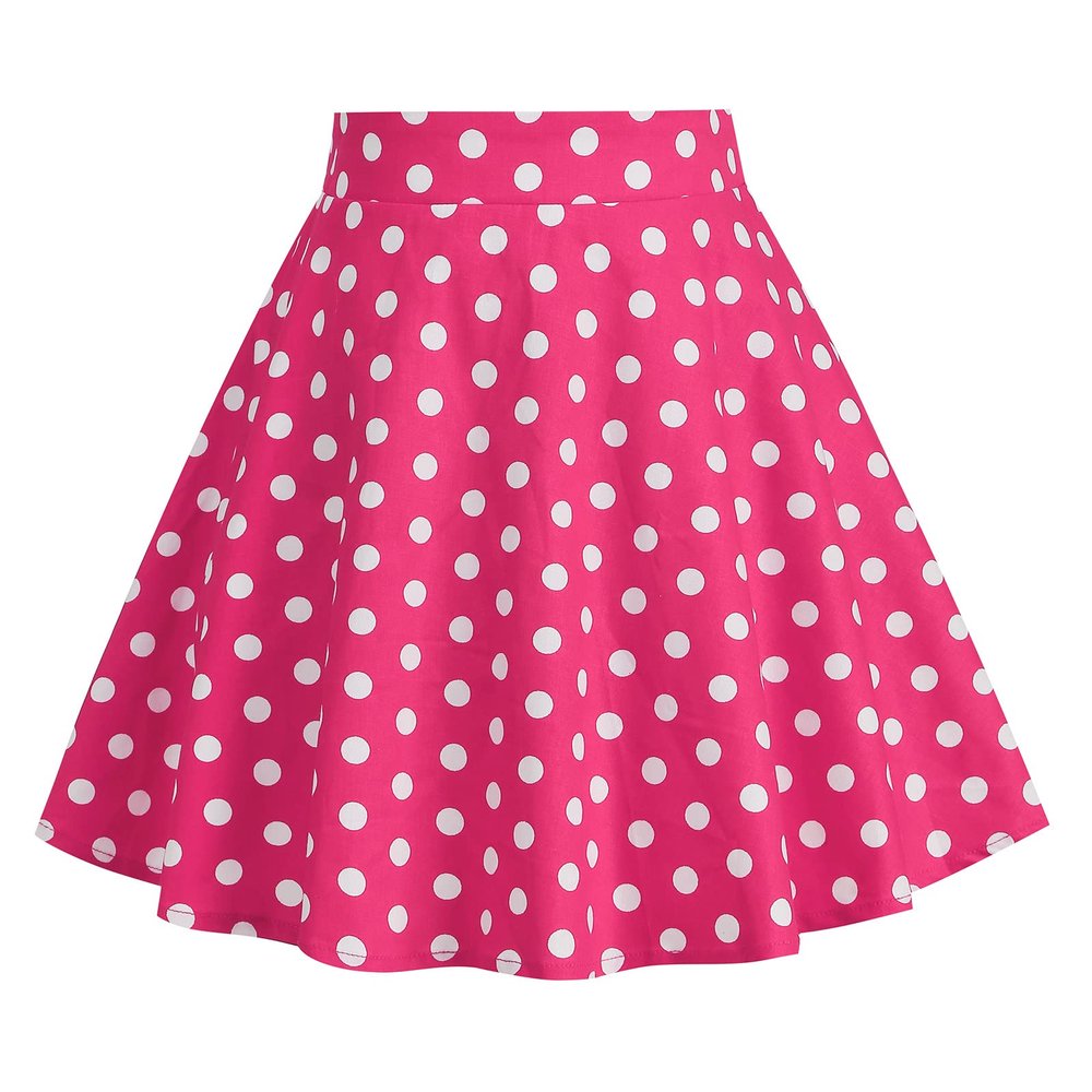 Kids 50s Skirts for Girls Vintage 50's Full Circle Skirt for Girls Smock Waist Rockabilly Swing Casual Party Skirts 50s 1950s Skirt Pink Polka Dot Knee Length A line Skirt Hot Pink 9-10 Years